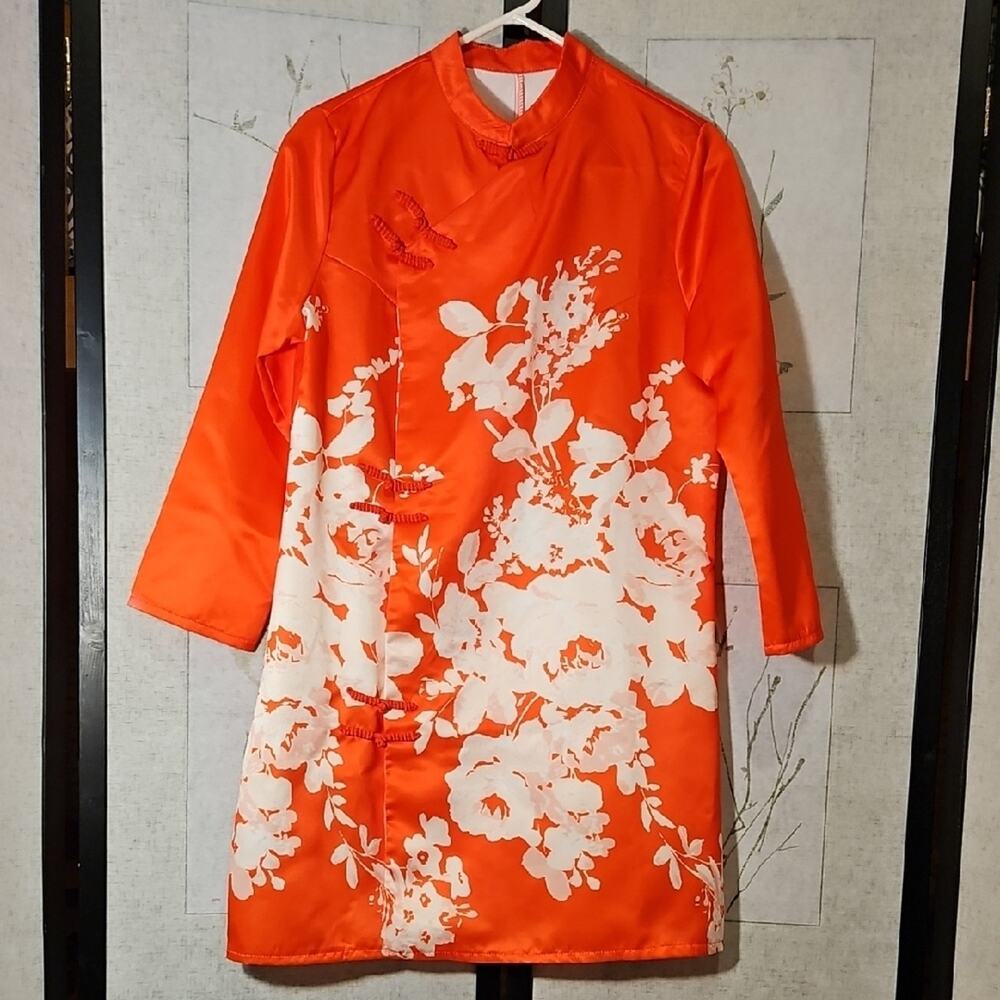 SHEIN Orange A-line Mini Dress with Long Sleeves and Mock Neck